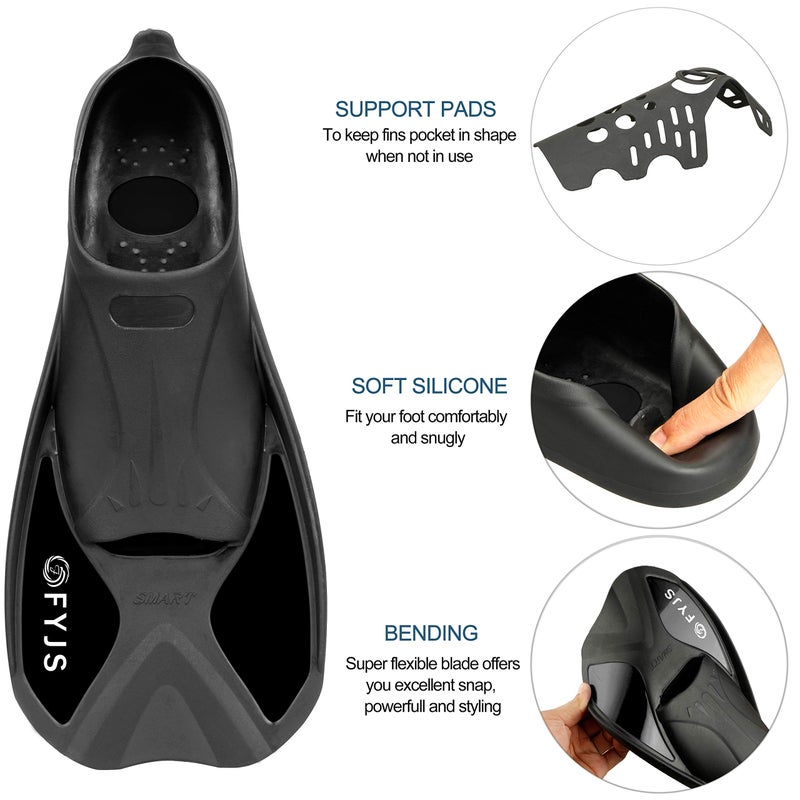F FYJS FYJS Short Swim Fins with Comfortable Full Foot Pocket Travel-Size for Snorkeling and Scuba Diving - Image 2